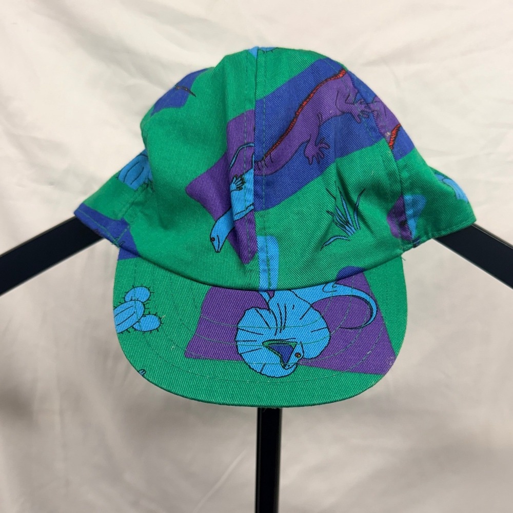 Vintage Gymboree Kids Lizard Cactus Print Hat Green Purple Blue S/M 90s Retro